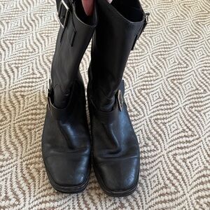 CHANEL Black Leather Combat Boots